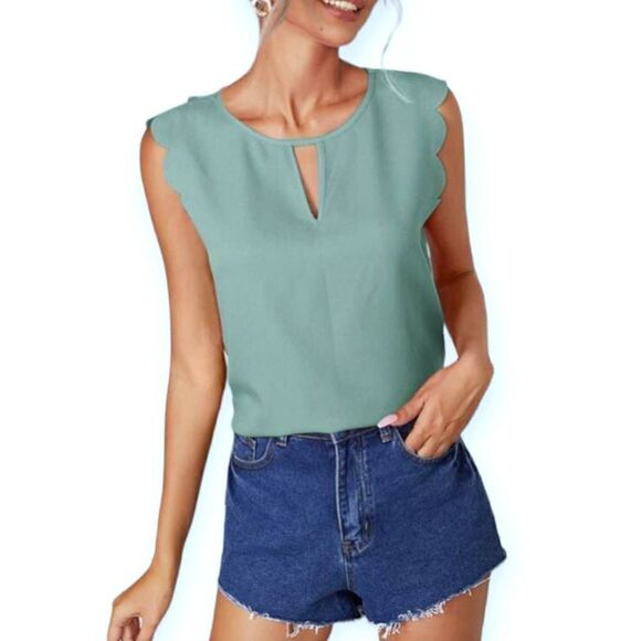 SHEIN Keyhole Neck Scallop Trim Top Mint Green SZ.S EUC - Picture 1 of 11